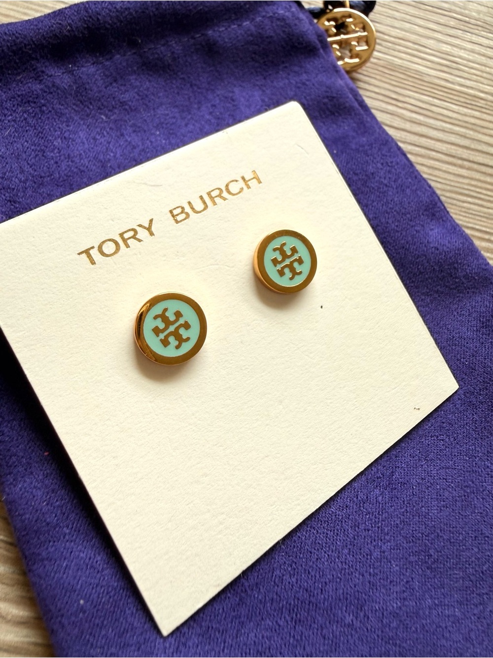 New Tory Burch Turquoise Enamel Logo Stud Earrings